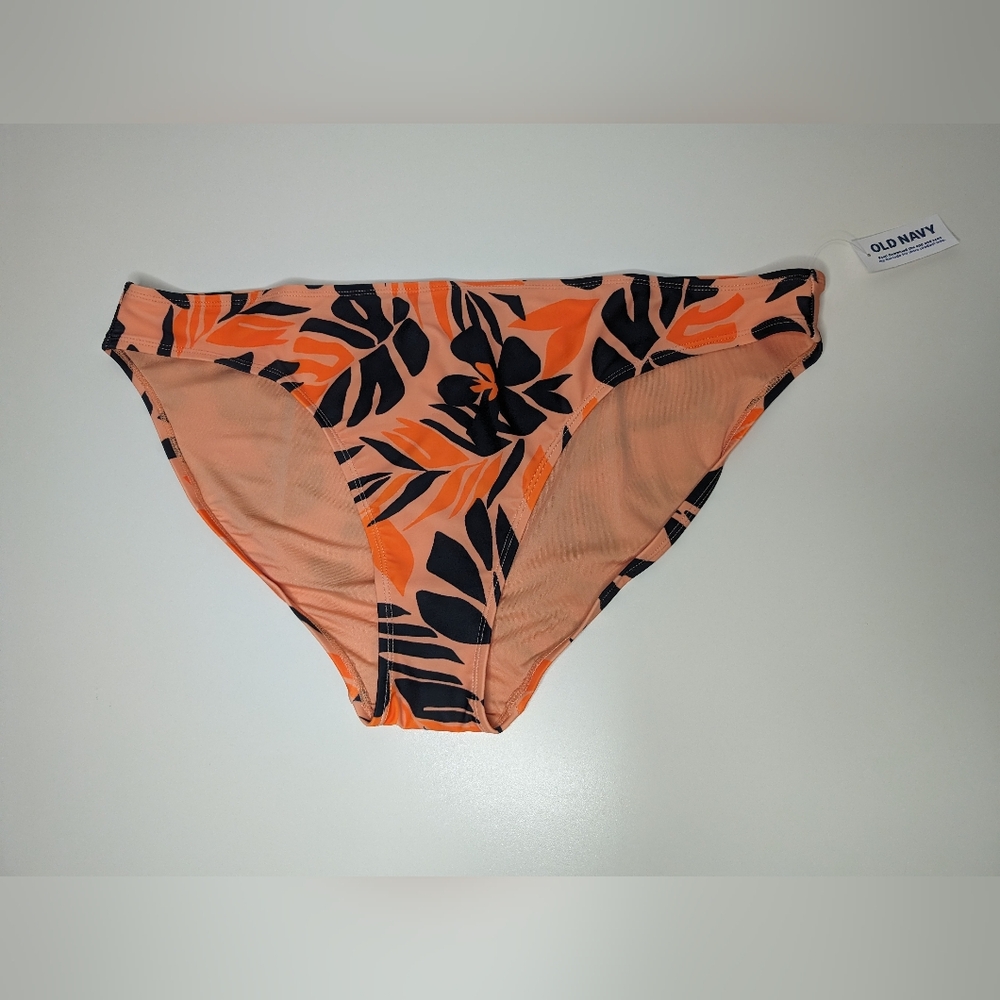 NWT Old Navy 2X High-Waisted Classic Bikini Bottom Feeling Peachy Orange Black
